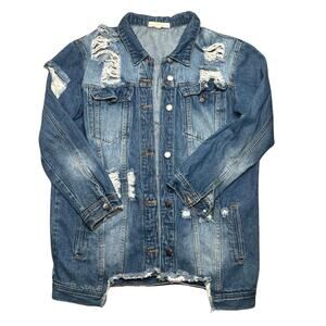 Oversized distressed denim jacket